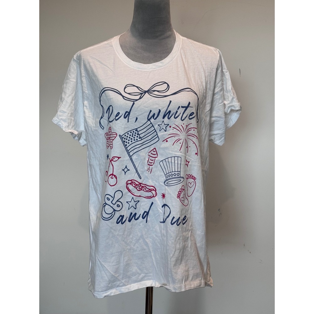Port & Company Red White and Due Pregnancy Announcement Graphic Tee White XXL